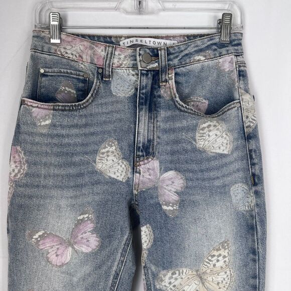 Tinseltown Denim Butterfly Jeans Light Wash High Rise Flare Leg Raw Hem JRS Sz 5 - Picture 3 of 9